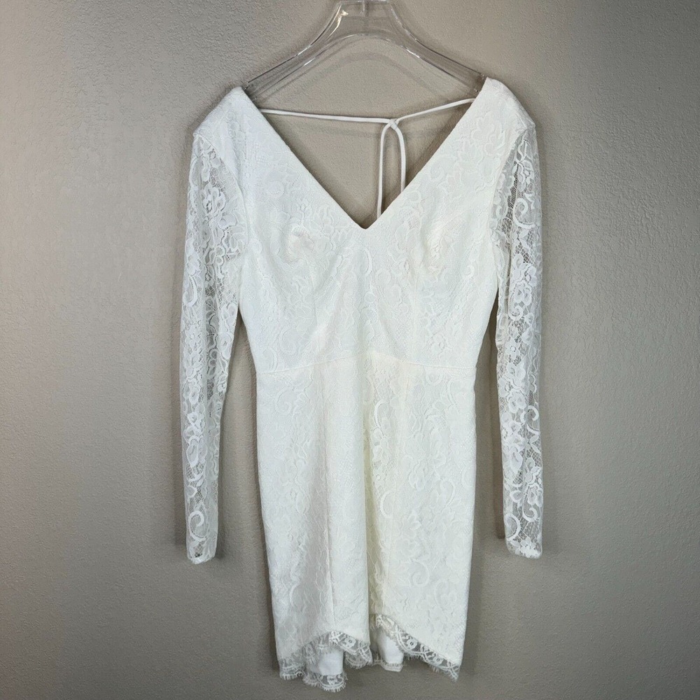 NBD X Revolve Don't Look Back Mini Dress Sz Small White Lace Long Sleeve Classy